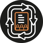 Icon showing a consolidated 360 degree feedback report for teams or groups